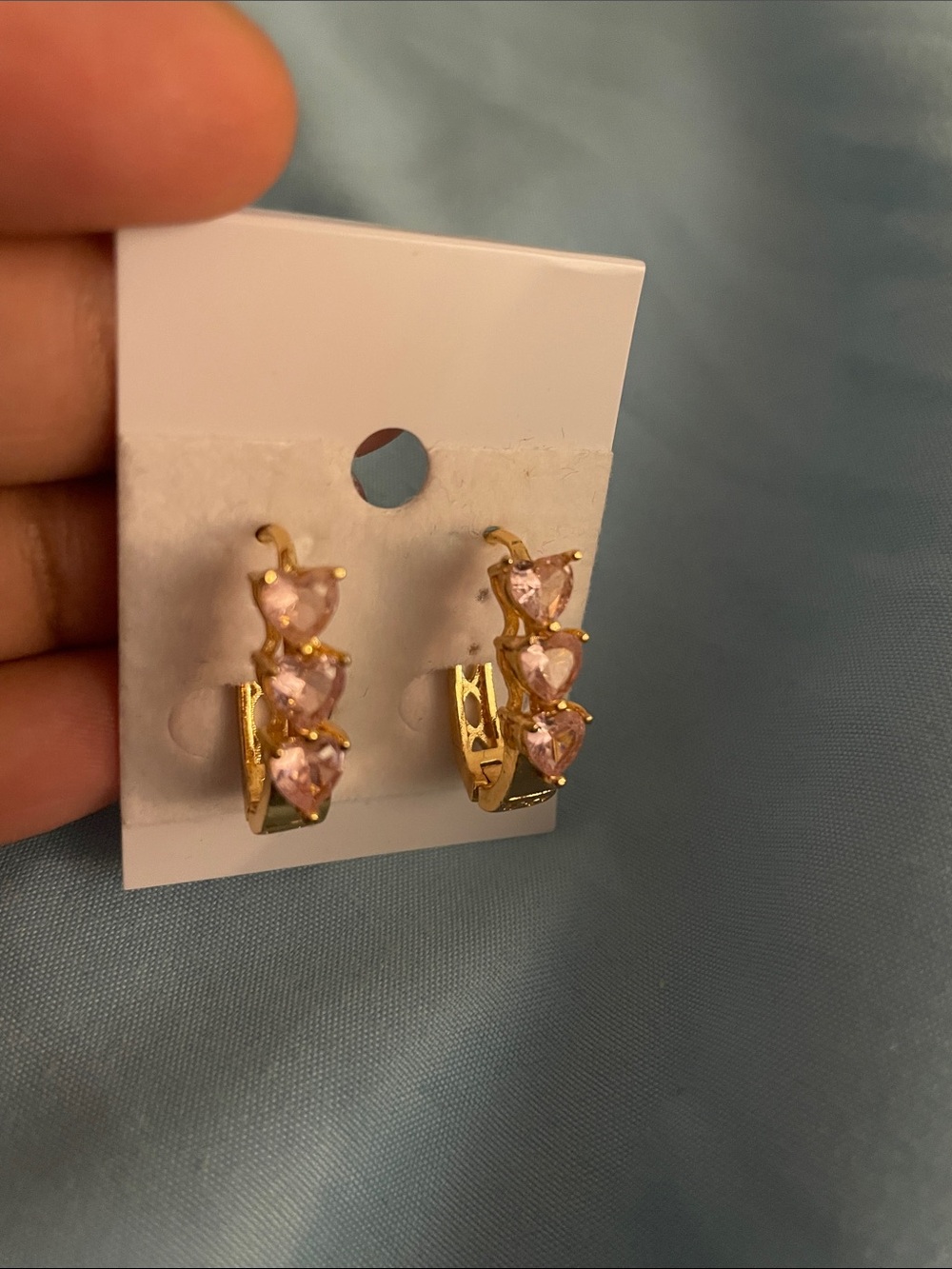 Gold-Plated Pink Heart CZ Huggie Earrings